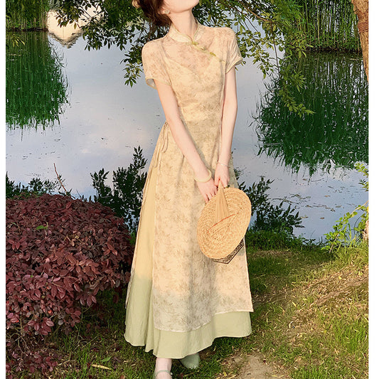 VLOVELAW Soft [South Summer Bamboo Green] New Chinese Zen Bamboo Cheongsam Suit Dress Female  Summer New