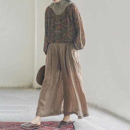 retro ultra-short digital printing ramie stand-up collar top, Guochao Hong Kong flavor cloud shoulder shirt jacket S22247