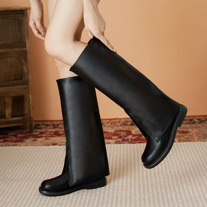 plus Size Women's Long Boots  New Winter Slimming Internet Celebrity All-Match High Tube below the Knee Square Toe Flat Bottom Knight Boots