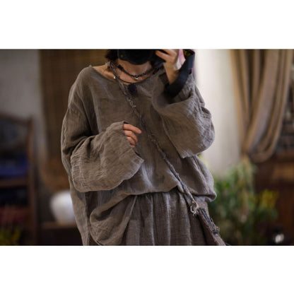 2025    22/3/Shirt, spring literary and retro textured linen loose pullover shoulder lazy shirt