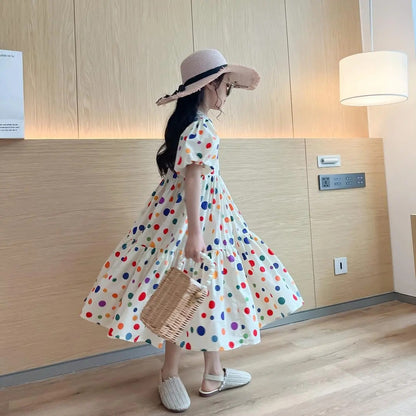 VLOVELAW Girls' Summer Dress Dress Summer Children's Princess Dress Western Style  New Korean Style Teenager Clothing Girls' Clothes