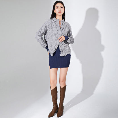 2025 thick cotton jacket women's design sense niche women's clothing autumn new pleated single-breasted cardigan top tide