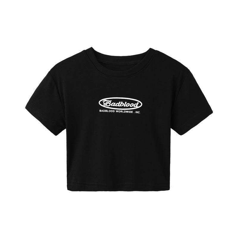 VLOVELAW Black Letter Printed Short T-shirt for Women  Summer New Slim Fit Slimming Versatile Hot Girl Short Sleeve Top