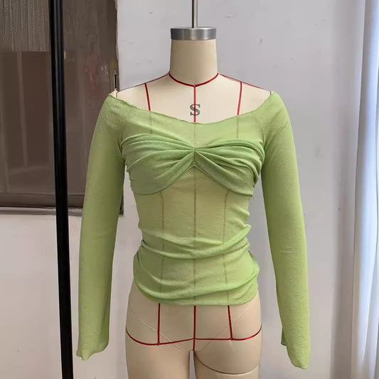 VLOVELAW New European and American Women's Casual Spring  New Bow Tube Top Long Sleeve T-shirt Top Y2g Fashion