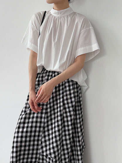 Luxi Korean design sense niche back hollow shirt women's summer new light and thin stand-up collar short-sleeved shirt 3606
