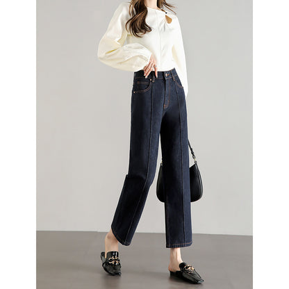 2025  2025 niche high-quality light and drape jeans women's high waist and thin loose and micro-elastic comfortable wide-leg nine-point pants