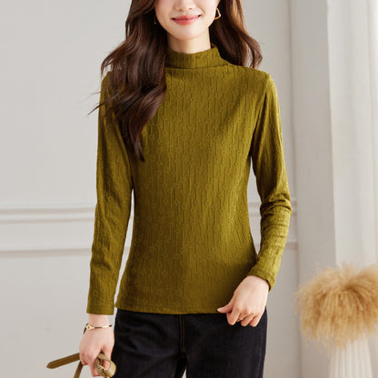 direct sales velvet semi-turtleneck lace women's autumn and winter new long-sleeved high-end Popular-style bottoming shirt