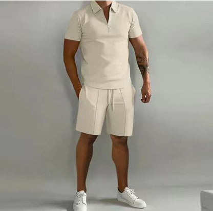 VLOVELAW   Spring and Summer Men's Suit Lapel Short Sleeve POLO Shirt Sports Trousers 2-piece Men's Set