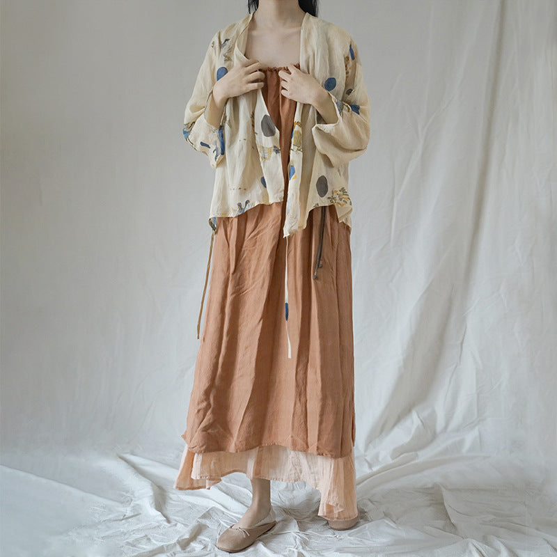 design, national style, Song Dynasty ramie lace-up cardigan, retro gentle literary and oblique shirt S22166