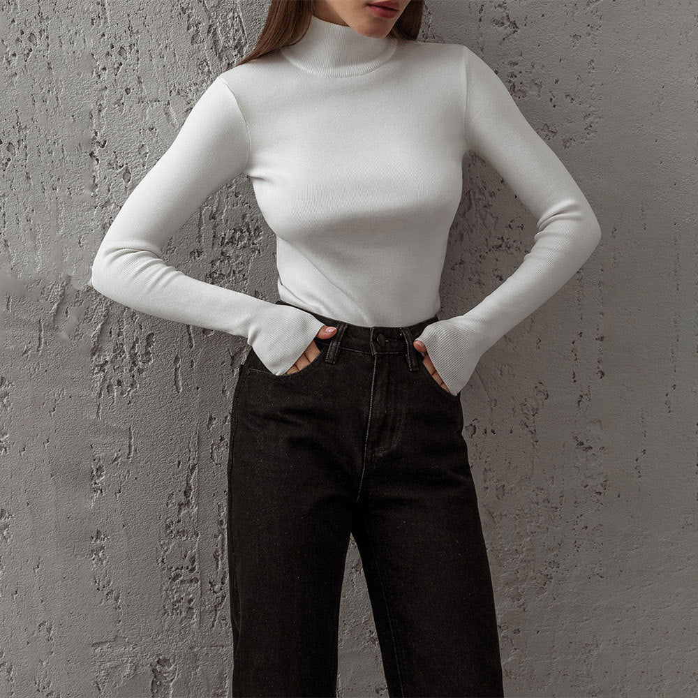 KKBOXLY Cross-border semi-turtleneck bottoming shirt, 2025 New autumn and winter new temperament elegant slim-fitting warm long-sleeved sweater