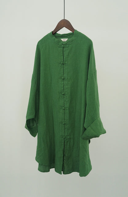 early autumn retro loose silhouette linen jacket, national style casual free and easy disc buckle long trench coat S22271