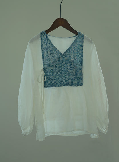 national style literary and artistic diagonal shirt contrasting ramie shirt, retro light Chinese pastoral lace-up top S22264