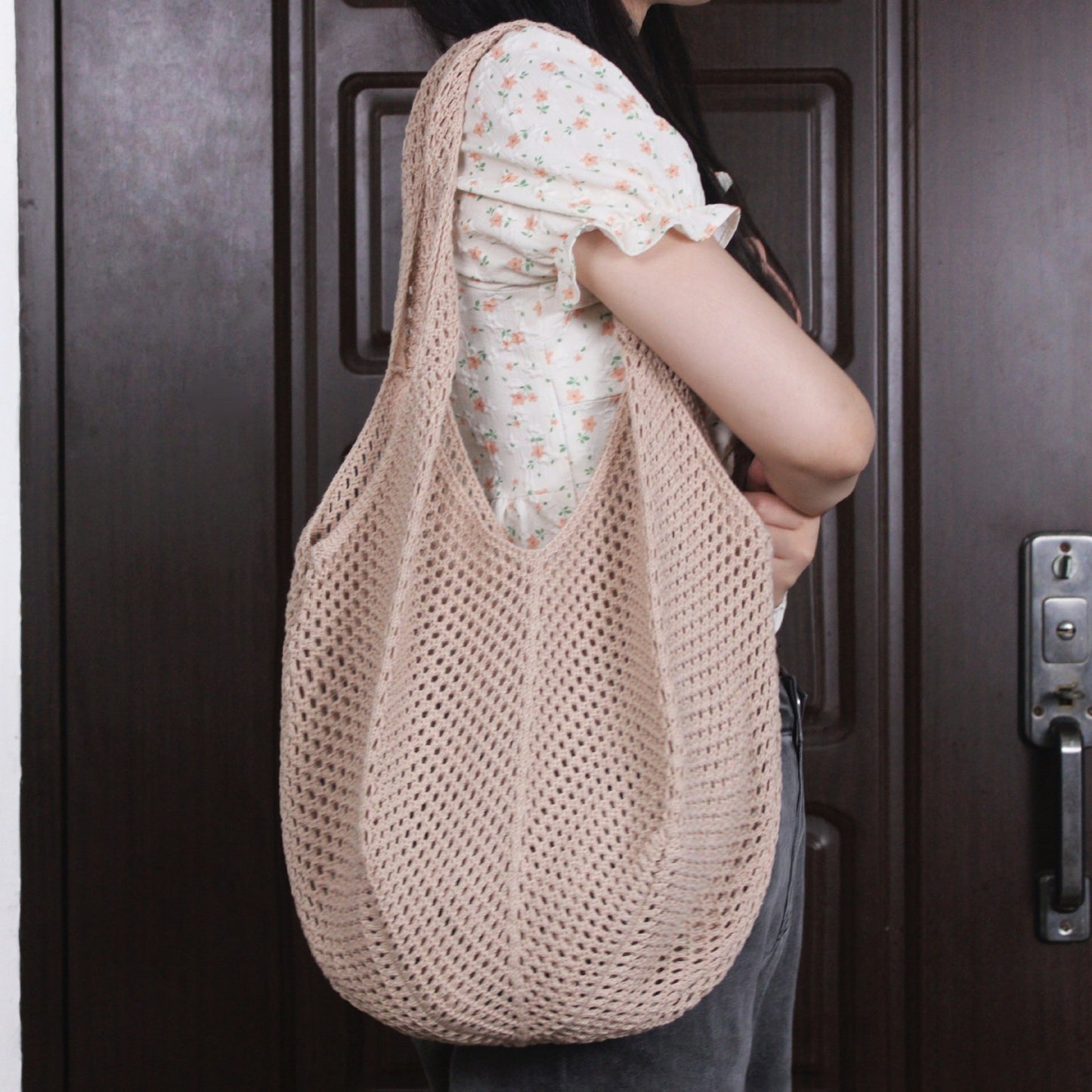 VLOVELAW South Korea Vintage Ins Shoulder Cotton Thread Woven Bag New Crochet Handbag Straw Bag Vacation Beach Bag