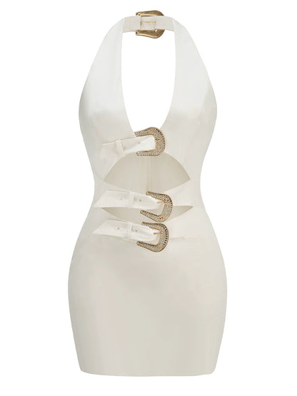 Sexy pure temperament V-neck halter hanging neck, hip wrapping and thin dress niche design unique and beautiful short skirt women