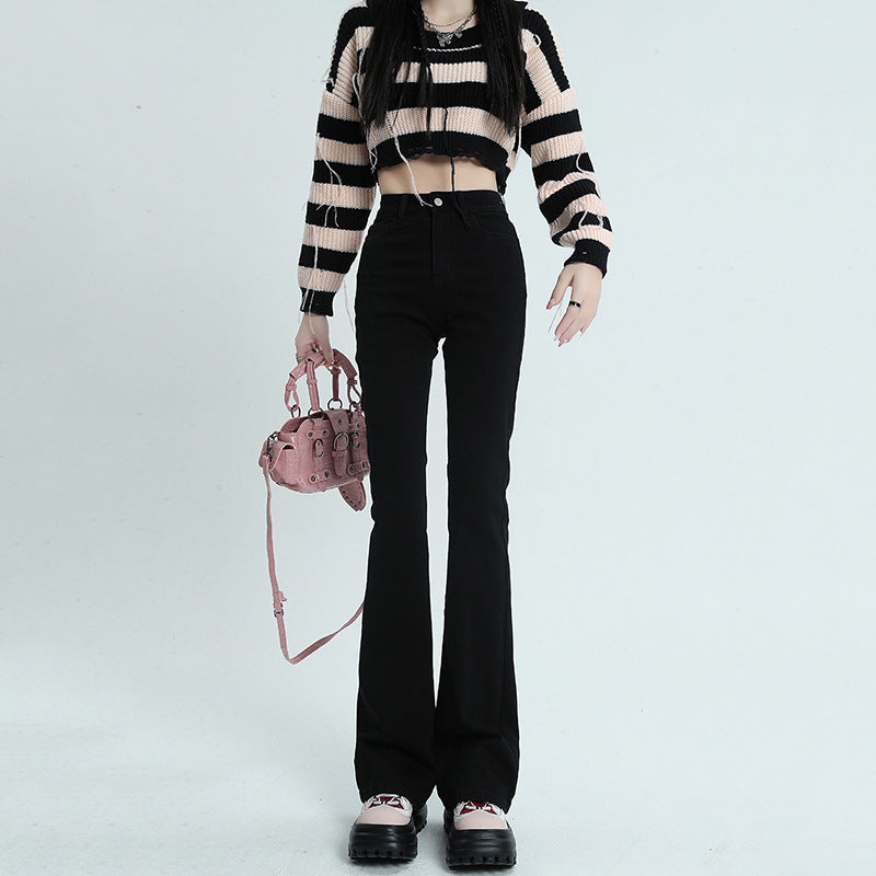 Black Bootcut Jeans for Women 2025 Spring and Autumn New High Waist Stretch High-Looking Slimming Small Horseshoe Pants