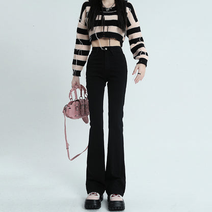 Black Bootcut Jeans for Women 2025 Spring and Autumn New High Waist Stretch High-Looking Slimming Small Horseshoe Pants