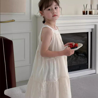 VLOVELAW South Korea Children's Clothing  Summer Girls Vacation Style Dress Middle and Big Children Girls Halter Backless Fairy Dress Princess Dress
