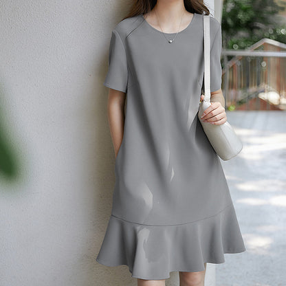 2025 Premium triacetate fishtail skirt, textured short-sleeved dress, satin medium and long summer women's clothing new