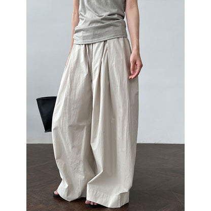 Luxi 100 cotton high-waisted versatile lace-up straight-leg pants women's summer new thin casual wide-leg trousers 1950