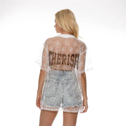 In the summer of , Popular,  and other New Popular trade will explode, printed lace back perspective backless loose and sexy T-shirt women
