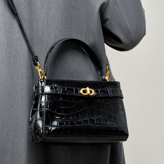 VLOVELAW 2025 Kelly bag large women's high-end alligator pattern lock small square bag new leather handbag commuter messenger women's bag