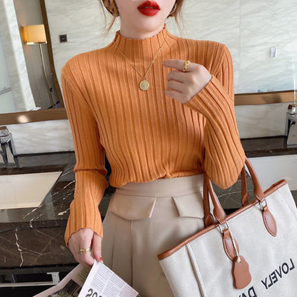 Large quantities of 2025 winter semi-turtleneck thickened shirt women's winter loose pullover knitted sweater bottoming shirt
