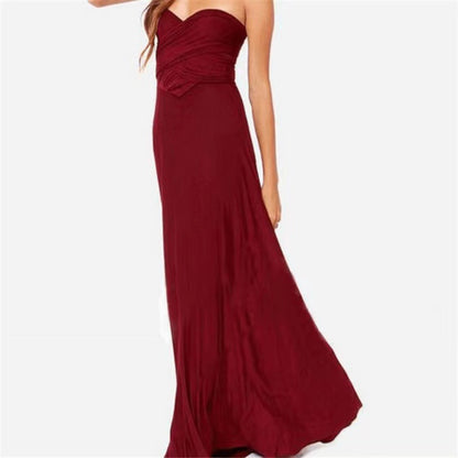 VLOVELAW Cross-Border European and American Solid Color Various Wearing Methods Sexy Lace-up Red Dress Long Dress Bridesmaid Dress