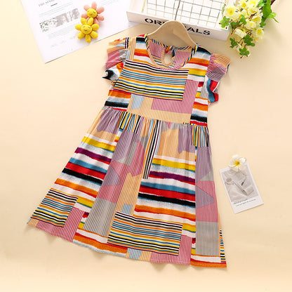 VLOVELAW Girls Dress Kids' Skirt Summer Baby Cotton Silk Floral Skirt Baby Girl Short Sleeve Princess Dress Clothes Children's Clothing