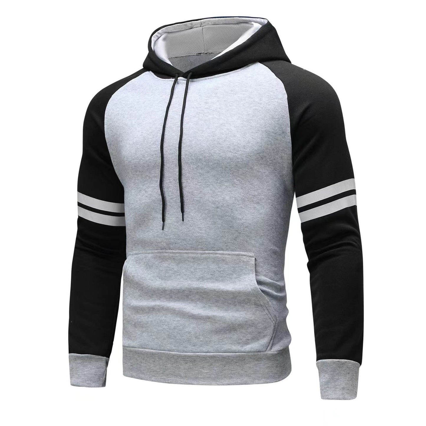 VLOVELAW  new New leisure sports fitness contrasting colors men's autumn and winter color matching striped sweater pullover hooded plus