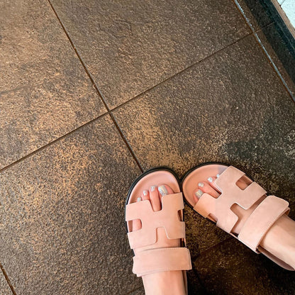 VLOVELAW  Su Cojin Same Super Second Uncle ~ New Color Leather Velcro Thick Bottom H Slippers Women's Sandals for Outer Wear Summer 2025