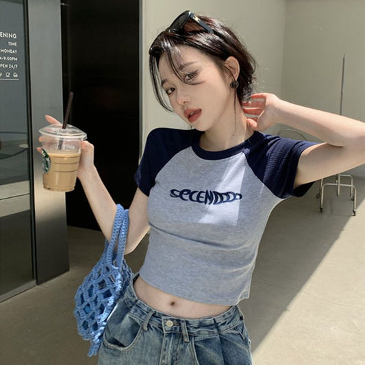 VLOVELAW Pure Desire Style Short Student Top Hot Girl Slim Fit  Summer New Short Sleeve T-shirt Female American Design Sense Ins