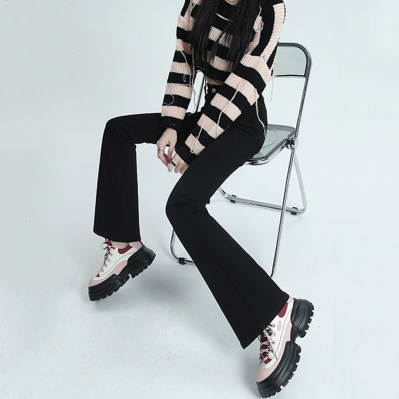 Black Bootcut Jeans for Women 2025 Spring and Autumn New High Waist Stretch High-Looking Slimming Small Horseshoe Pants