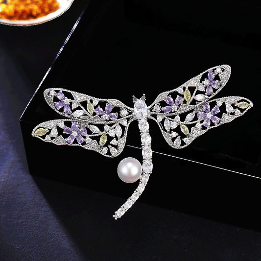 2025 High-end exquisite freshwater pearl dragonfly brooch women's high-end fashion coat coat corsage anti-light accessories women