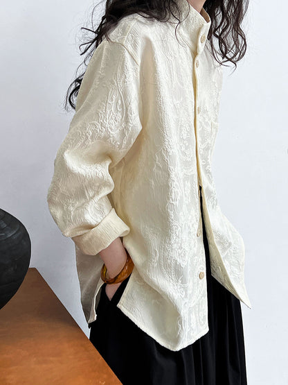 Lu Xi, retro new Chinese style shirt women's autumn texture jacquard stand-up collar high-end commuter top 3380
