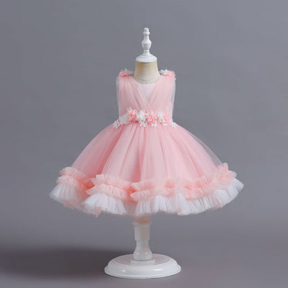 Hot Trade New Children's Dress Tulle Tutu Cake Dress Princess Dress Girl Flower Girl's One-Year Birthday Baby Dress