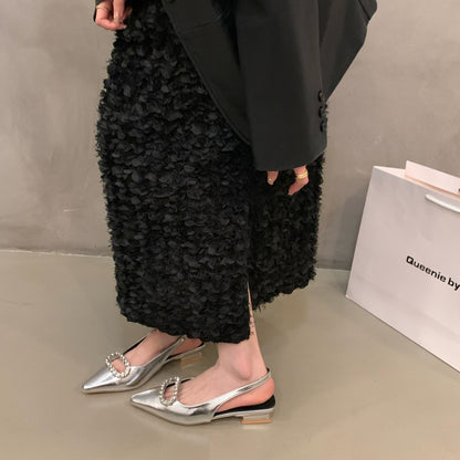VLOVELAW  Style Chunky Heel Niche Closed Toe Sandals Women's Shoes  New Summer Silver Temperament Rhinestone Pointed Toe Shoes