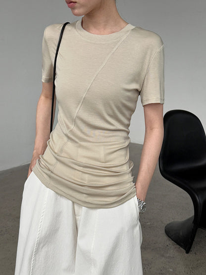 Luxi high elastic and thin~ Design sense irregular slim short sleeve women's summer light and thin Lyocell Tencel T-shirt 2687