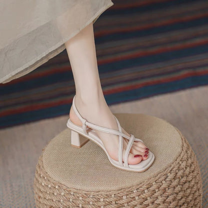 Retro Roman Sandals for Women  New Summer Chunky Heel Outdoor Fairy Style High Heel Niche Inner Match Match Skirt