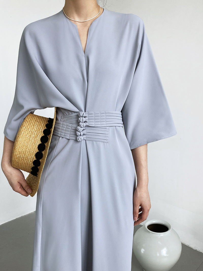 Luxi, temperament high-grade buckle waist strap straight dress, new Chinese style improved long skirt 3030