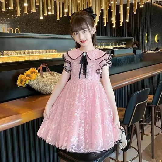 VLOVELAW Girls' Summer Clothing Dress Children's Fashionable Princess Dress Middle and Big Children's Summer Little Girl  New Lace Skirt