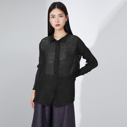 2025 Irregularly Folded Casual Shirt Top Loose Versatile Temperament Shirt Jacket Women's Thin Sunscreen Shirt