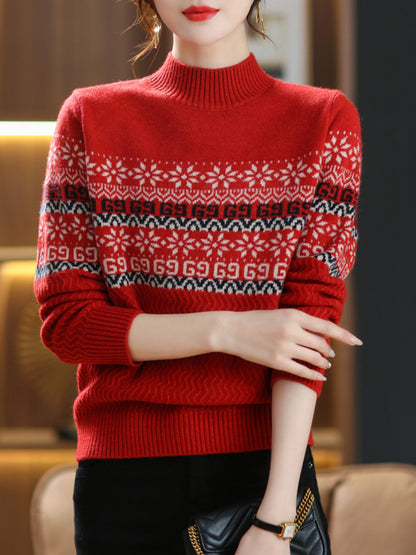 Official website picture direct sales semi-turtleneck jacquard sweater bottoming shirt women's long sleeves  spring new soft waxy skin-friendly needle