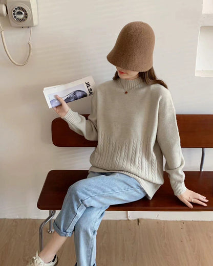 VLOVELAW Korean version of casual soft waxy pullover sweater women's New autumn and winter soft lazy wind loose and thin knitted sweater women's top