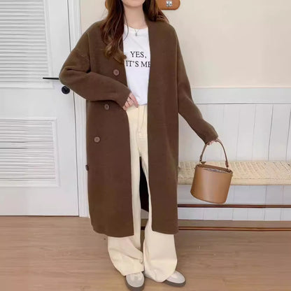 VLOVELAW Korean version loose large size knitted cardigan women's New autumn and winter simple loose lazy wind thickened long sweater jacket