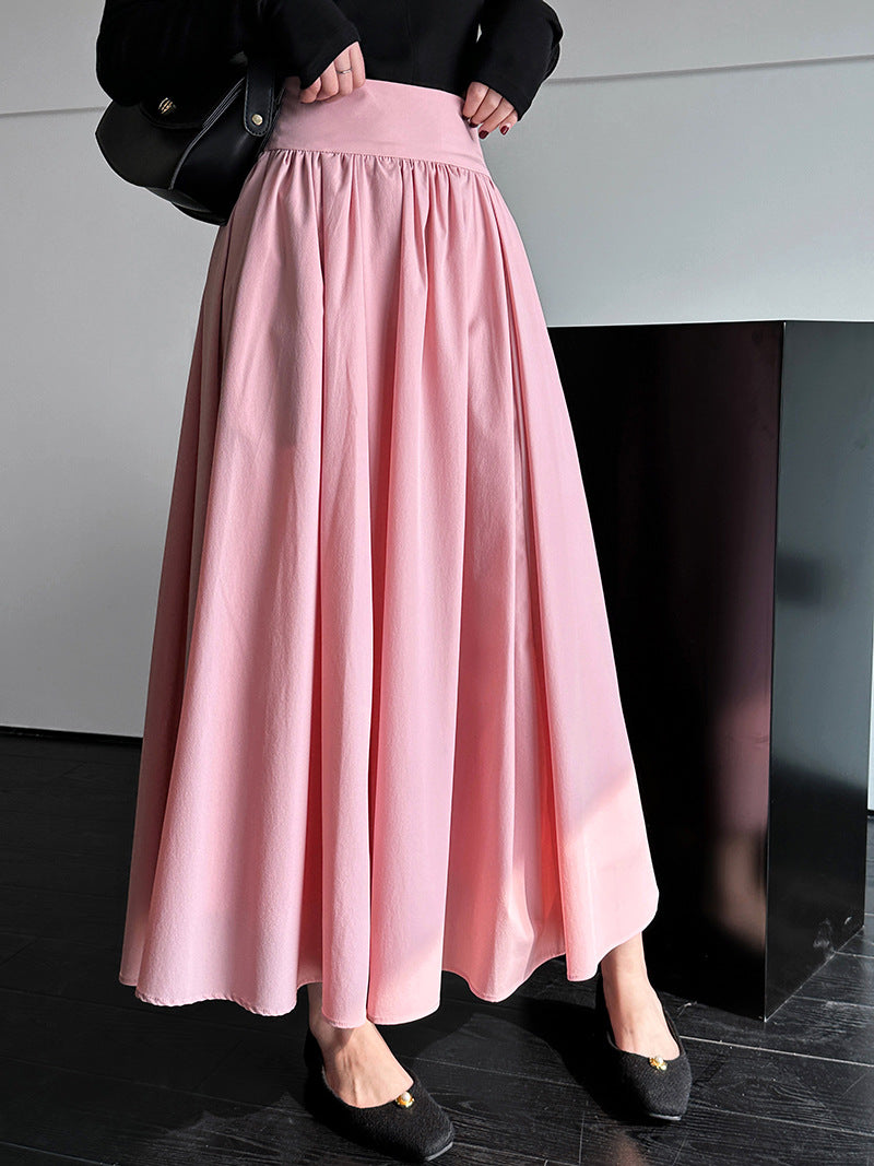 Luxi  spring new  high-end pink skirt big pendulum A-fold pleated skirt 73212