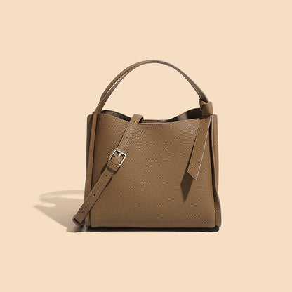 Women's Bucket Bag  New Fashion Genuine Leather High-Grade Simple Portable Lunch Bag Cowhide Leather Single-Shoulder Bag Messenger Bag