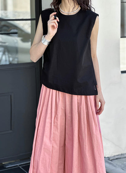 2025 Tachibana  spring and summer round neck sleeveless side pleated minimalist linen pullover shirt vest 5572