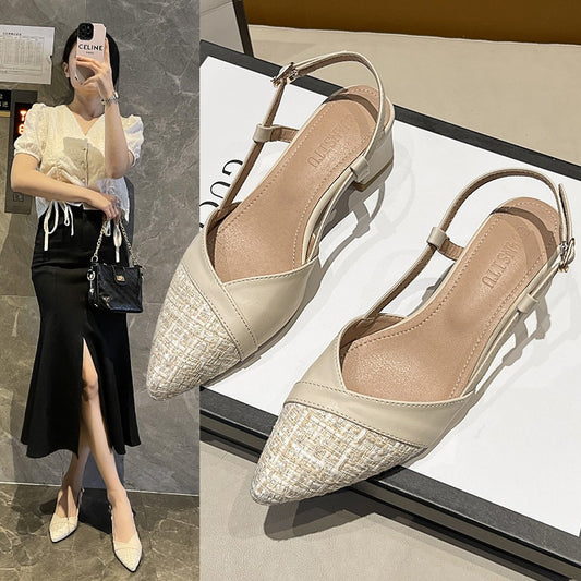 Classic Style Closed Toe Chunky Heel Pumps Women's Pointed Toe  Spring New Hollow High Heels Fairy All-Matching Sandals