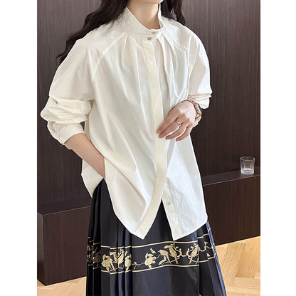 2025 Tachibana Spring Small Stand-Up Collar Chic Design Loose Shirt Women's Korean Simple Top 8715-1