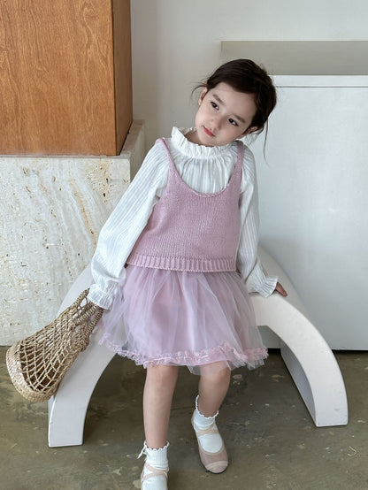 VLOVELAW Girls' Lace Gauze Skirt  Spring New Korean Style Ins Mesh Skirt Children's Sweet Princess Dress Pettiskirt